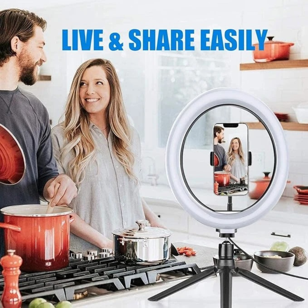 10-inch LED Ring Light with Adjustable Brightness and Extendable Tripod Stand